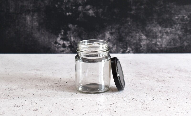 Clear Glass Jar Spread 125 ml - Blk. Alum. Lid 53 mm