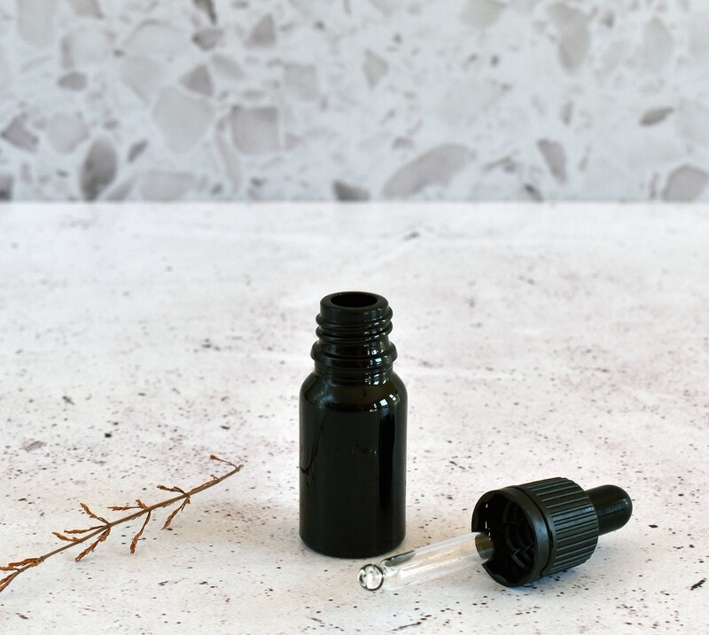 Black Glass Bottle Dropper 10 ml + Pipette 18 x 62 mm