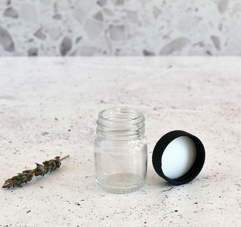 Glass Jar Ointment 25 ml + Black Polyprop Lid