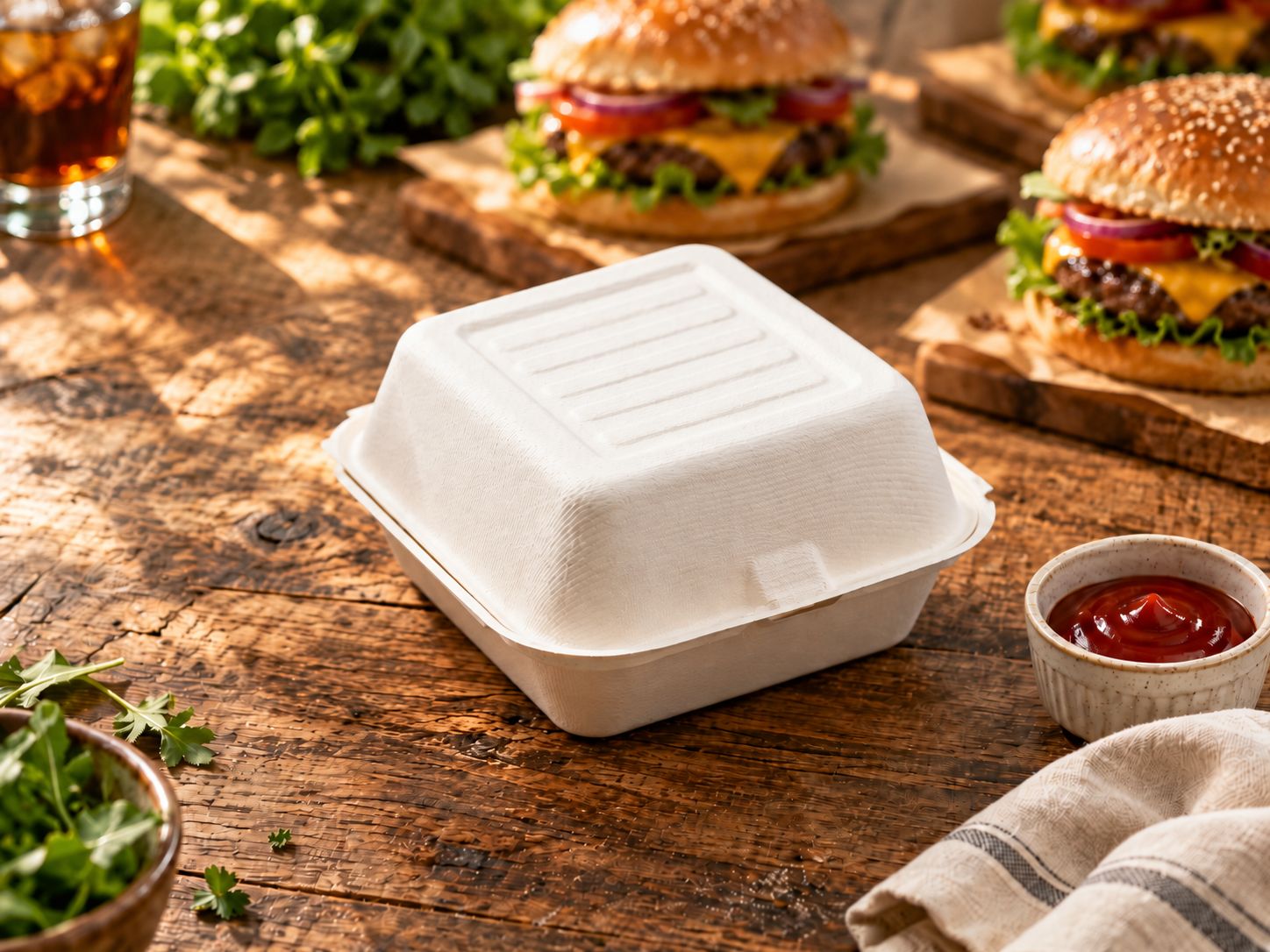 Compostable Burger Clamshell Box 800ml (Qty 50)