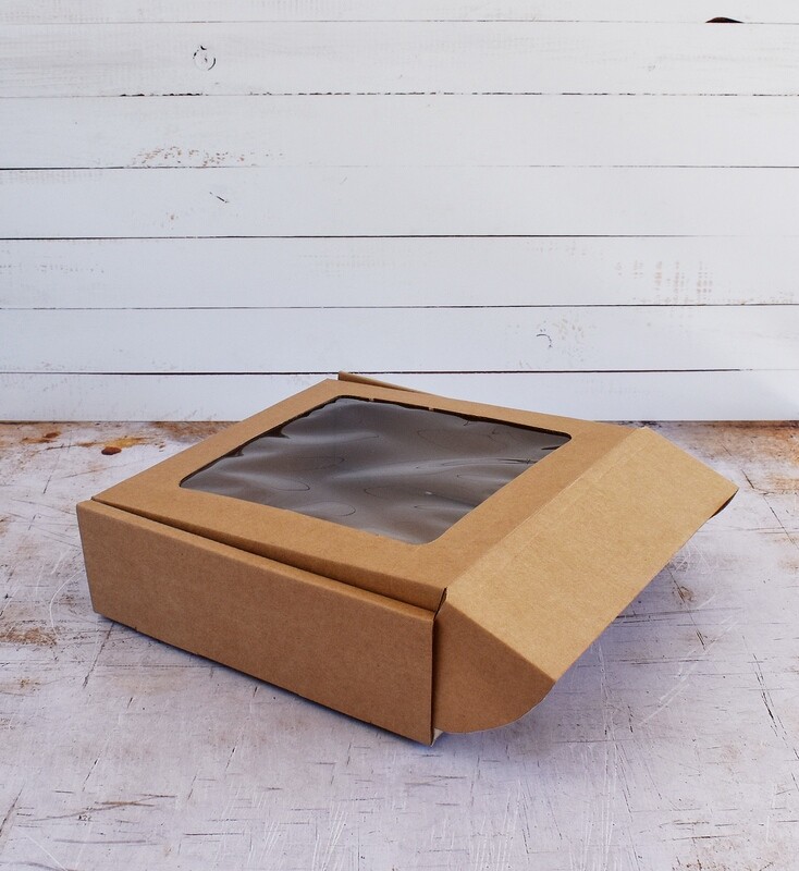 Corrugated Cake Box Window Tuck In Kraft Med 21x21x6 cm (each)