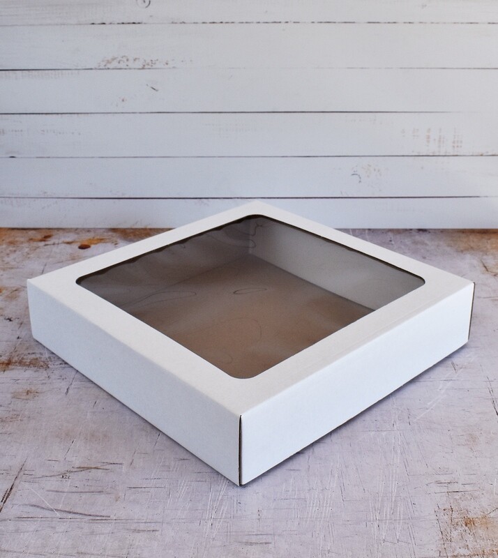 Corrugated Cake Box Window Lid &amp; Tray White Large 26x26x6cm (each)