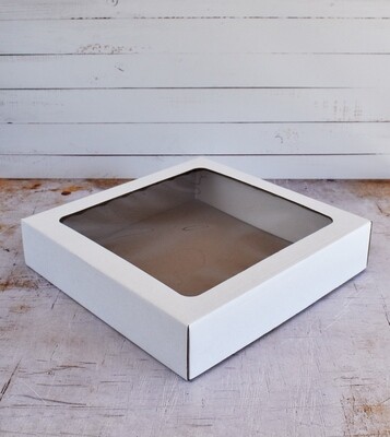 Corrugated Cake Box Window Lid &amp; Tray White Large 26x26x6cm (each)
