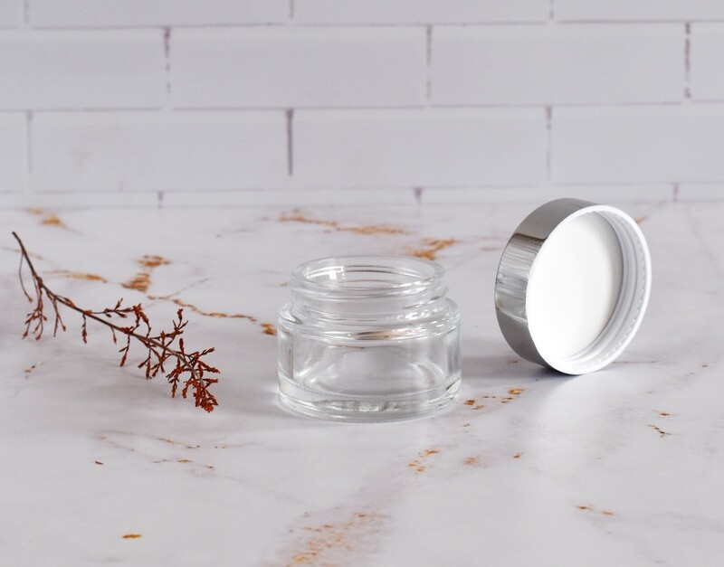 Clear Glass Jar Ointment 30 ml + Shiny Silver Lid 48 mm
