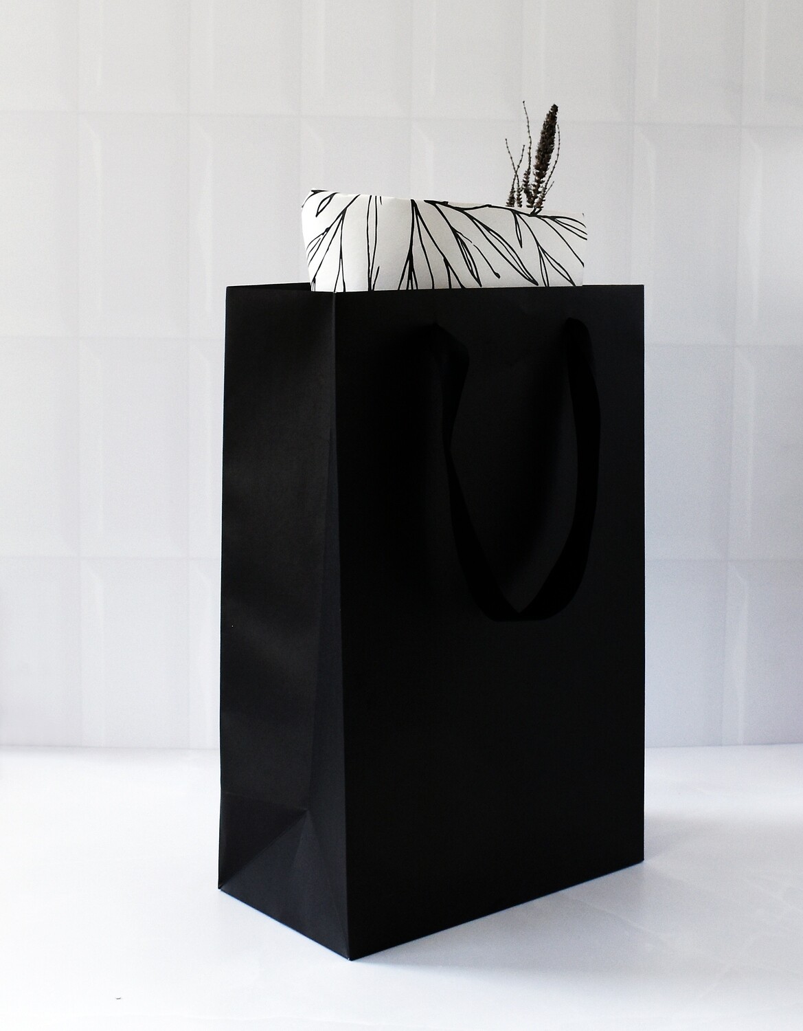 Satin Ribbon Handle Paper Gift Bag Black 220 x 123 x 340 mm (ea)