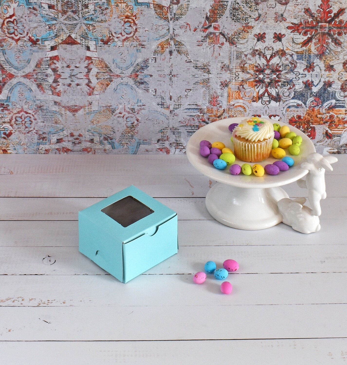 Blue Mini Cupcake Box 3 x 3 x 2 inch – Window