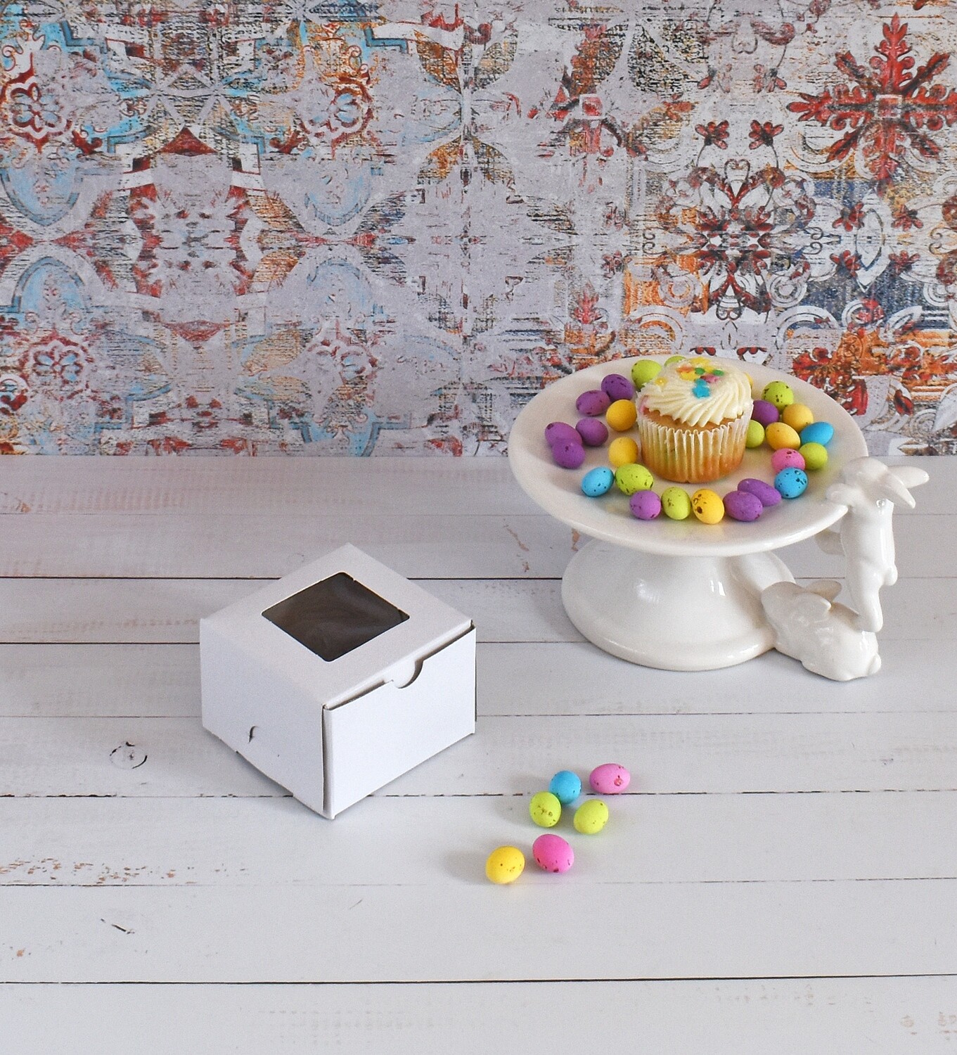 White Mini Cupcake Box 3 x 3 x 2 inch – Window