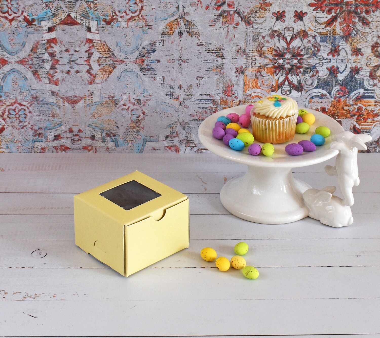 Yellow Mini Cupcake Box 3 x 3 x 2 inch – Window