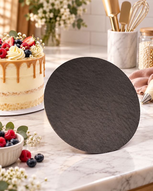 Cake Board Embossed Black Round 10" Thin (ea)