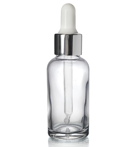 Clear Glass Bottle Dropper 30ml - Pipette 18x84mm Silver &amp; White