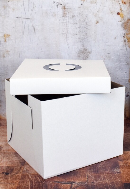12 Inch White Cake Box with Lid – Corrugated Base – 25 cm High