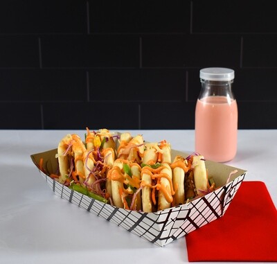 Box Food Tray Burger &amp; Chips Black Check (ea)