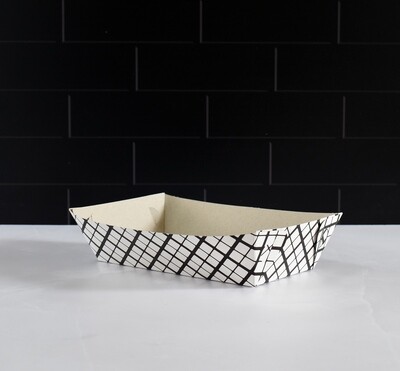 Box Food Tray Burger &amp; Chips Black Check (ea)