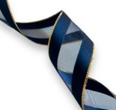 Organza Ribbon Wired G/Grain Edge Navy &amp; Gold 40 mm x 10 m