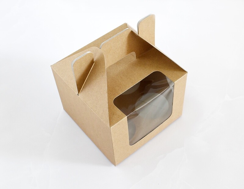 Bento Carrier Box with Window Kraft 155 x 155 x 120 mm