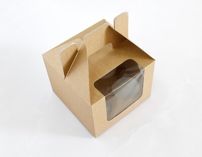 Bento Carrier Box with Window Kraft 155 x 155 x 120 mm