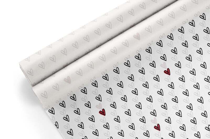 Tissue Paper - Valentines Hearts-Red &amp; Black on W (Qty 5)