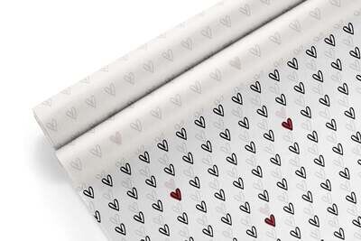 Tissue Paper - Valentines Hearts-Red &amp; Black on W (Qty 5)
