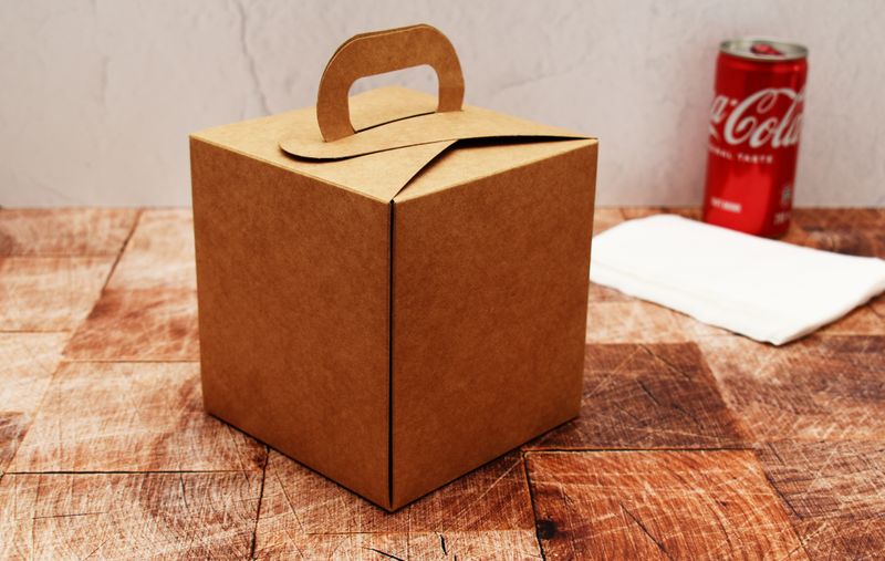 Bunny Chow Box with Handle Kraft 115x115x125mm