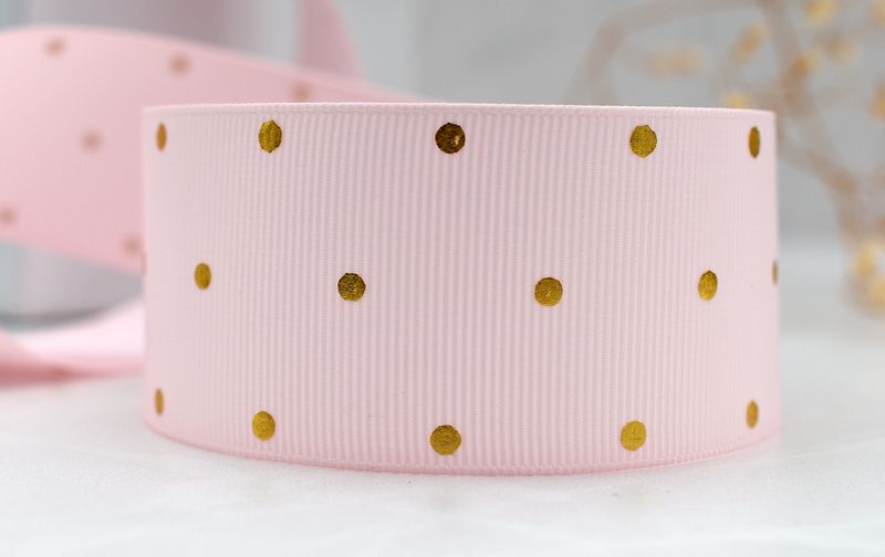 Petersham Foil Dot 40mm x 10m - Pink &amp; Gold