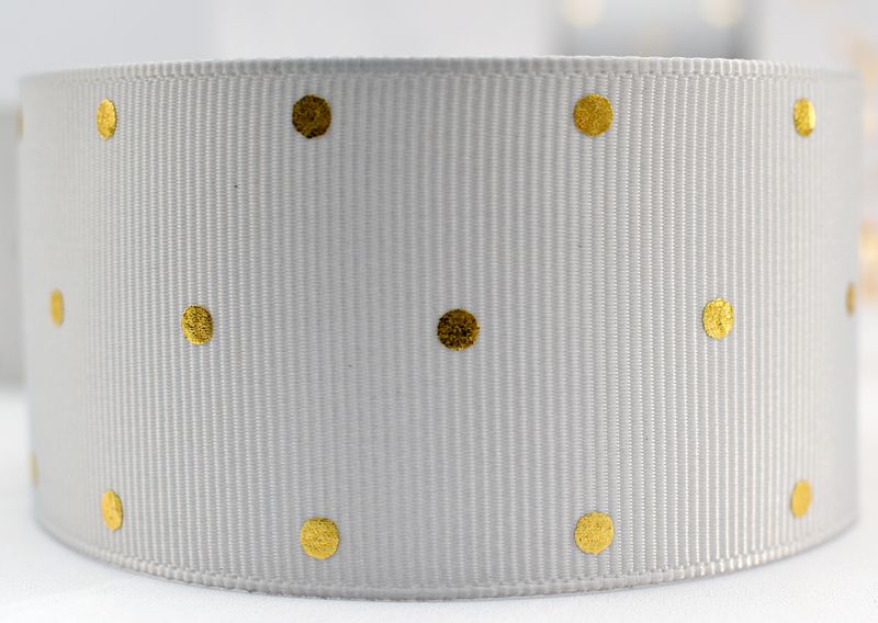 Petersham Foil Dot 40mm x 10m - Grey &amp; Gold