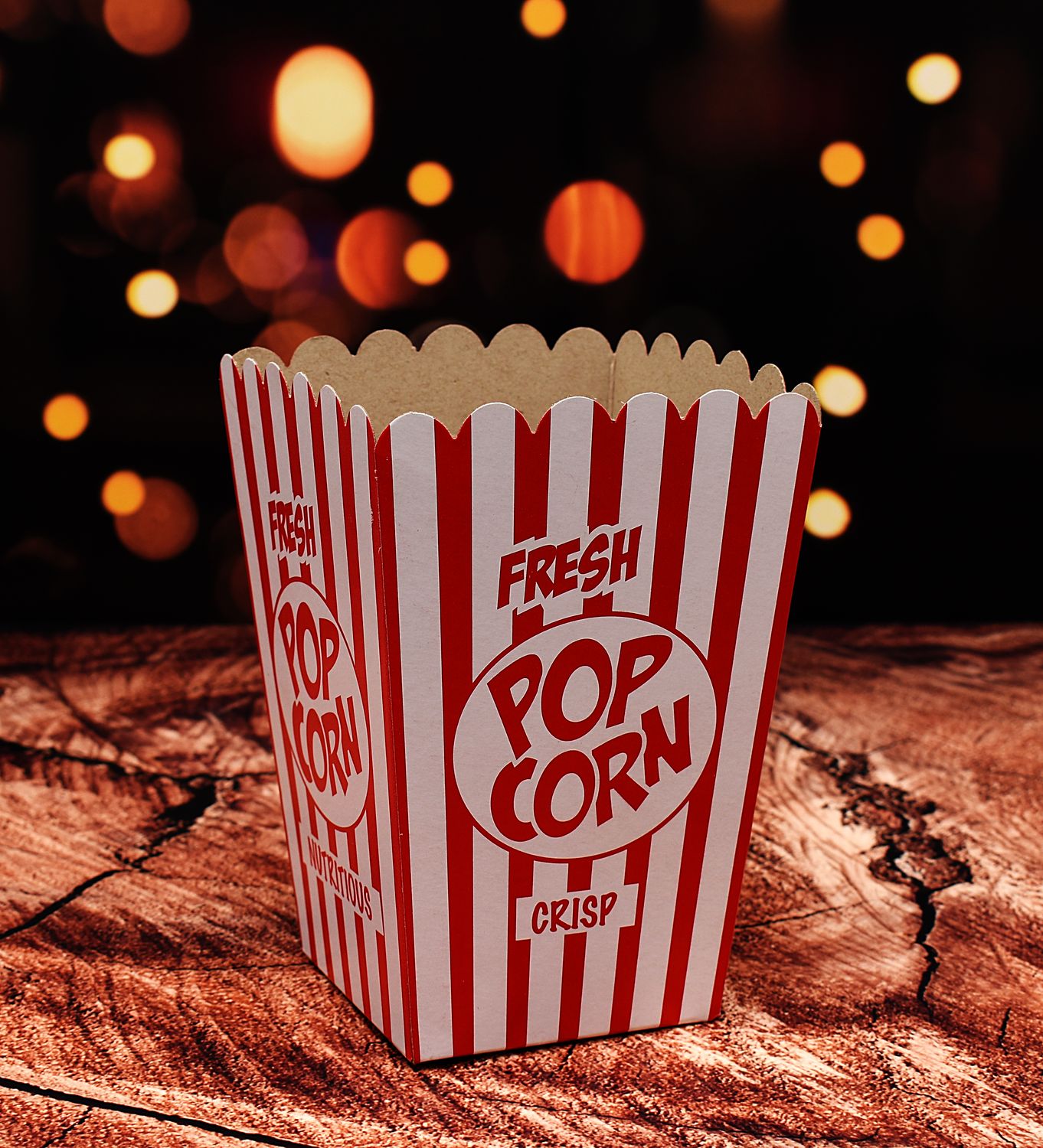Box Popcorn Small WORDS Red/White Stripe 105x105x155mm