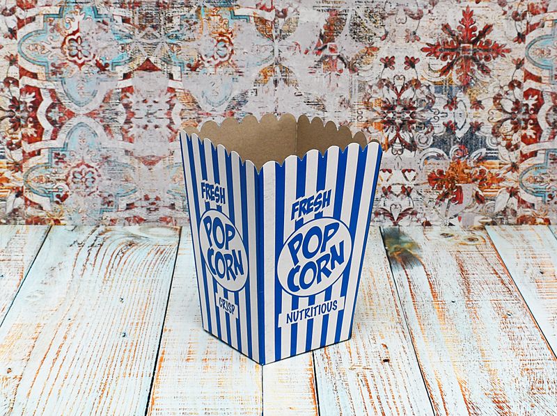 Box Popcorn Small WORDS Blue/White Stripe105x105x155mm