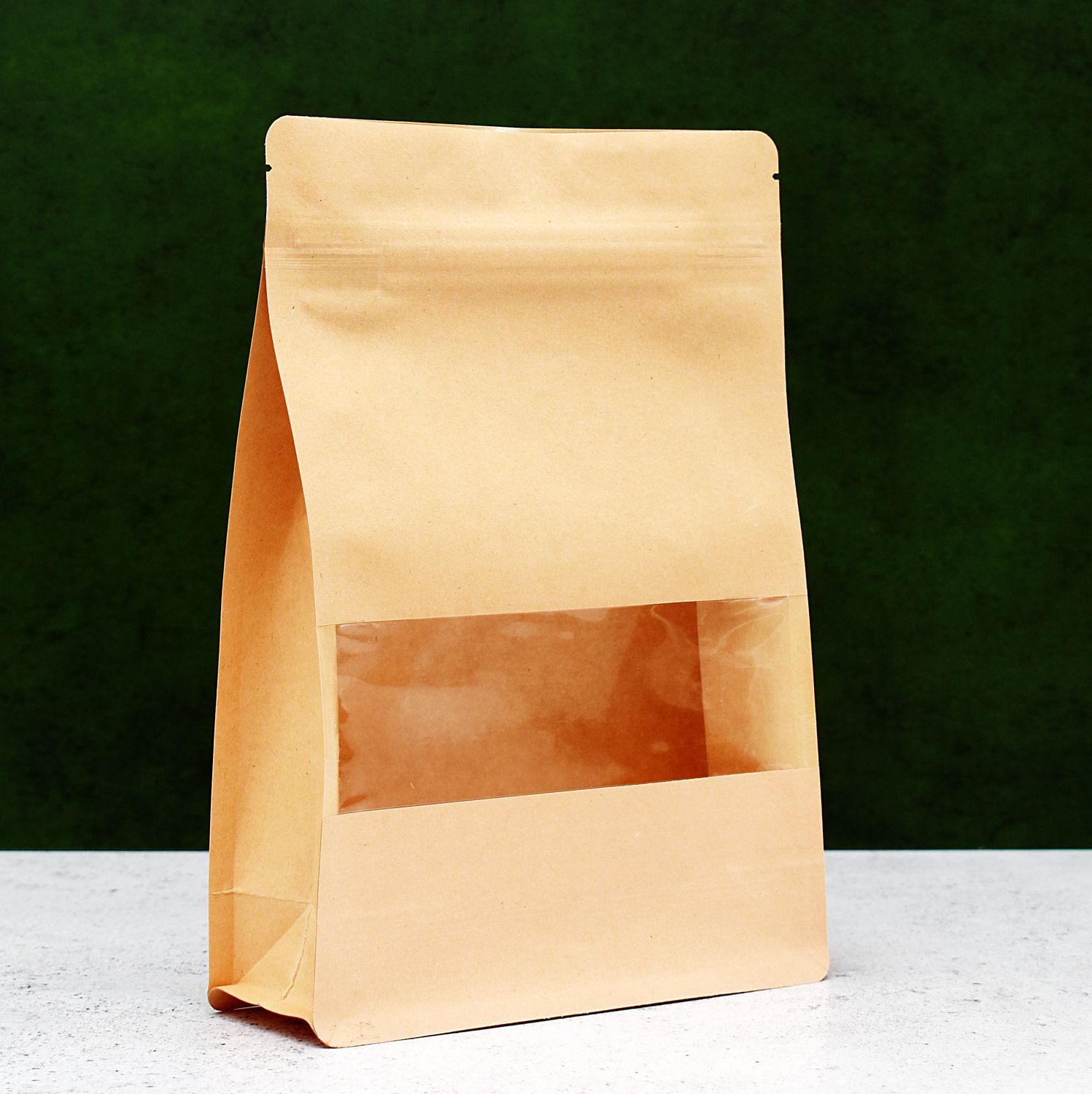 Kraft Flat Bottom Window Zip Pouch 18 x 25 x 7 cm (Qty 50)