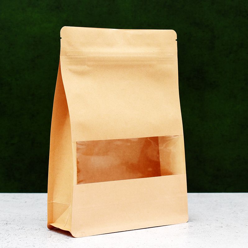 Kraft Flat Bottom Window Zip Pouch 18 x 25 x 7 cm (Qty 50)