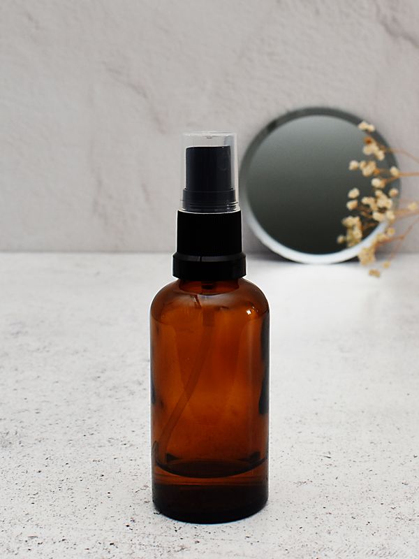 Amber Dropper Bottle 50ml - Pump Atomiser Black (18/410)