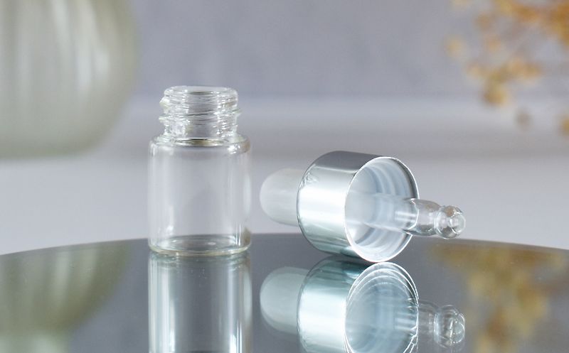 Clear Glass Bottle Dropper 2ml - Pipette Silver/White Set