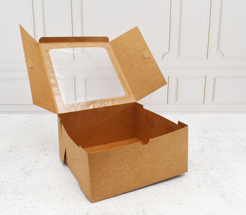Cake Box Window  8 x 8 x 4  Kraft (ea)
