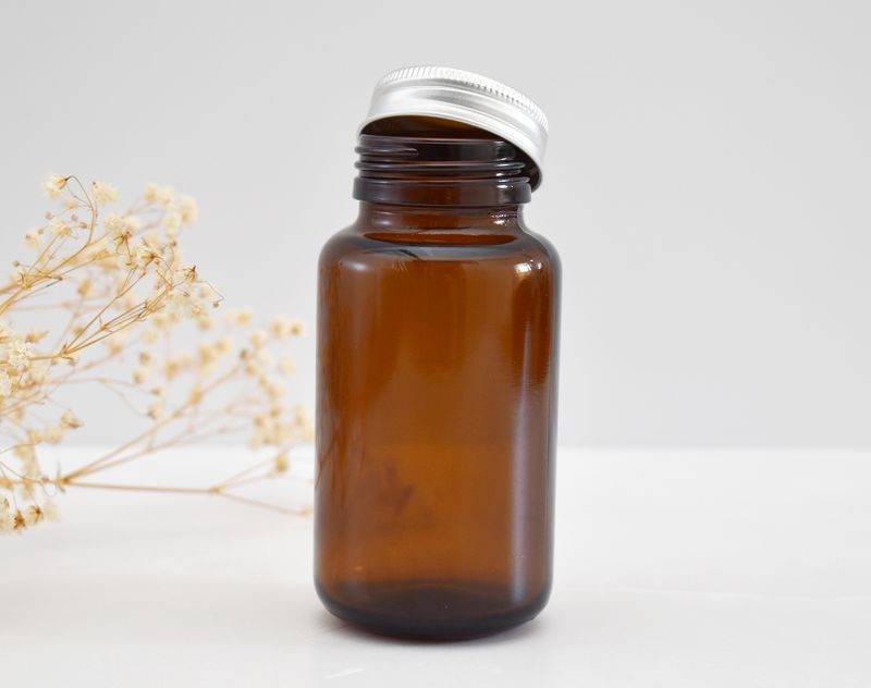 Amber Glass Jar Tablet 125ml - Aluminium Silver 38mm