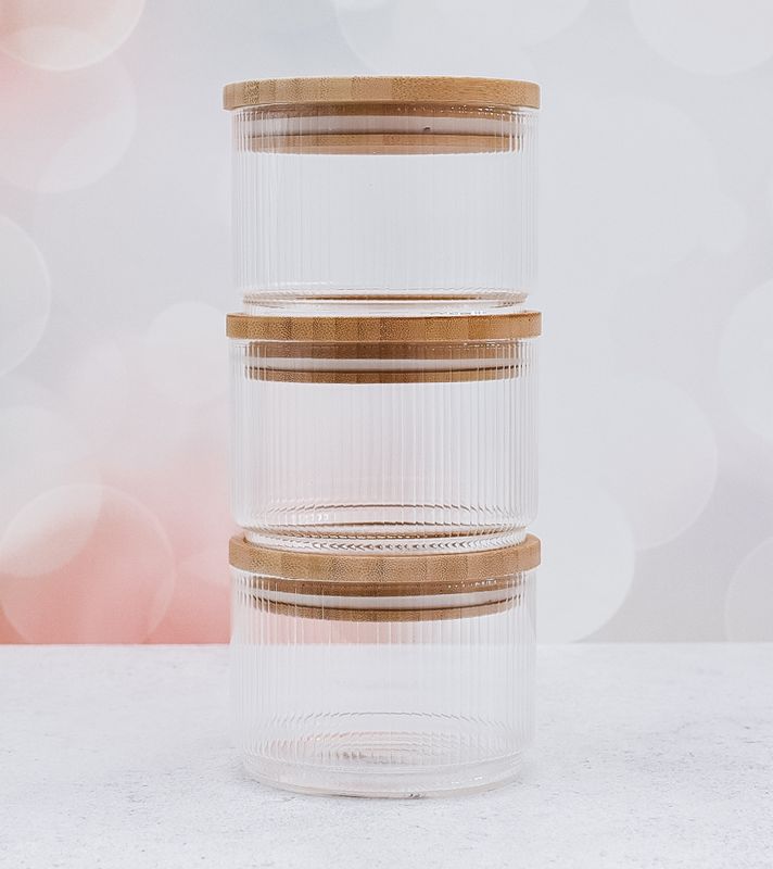 3-Piece Stackable Glass Jar Set with Bamboo Lids
