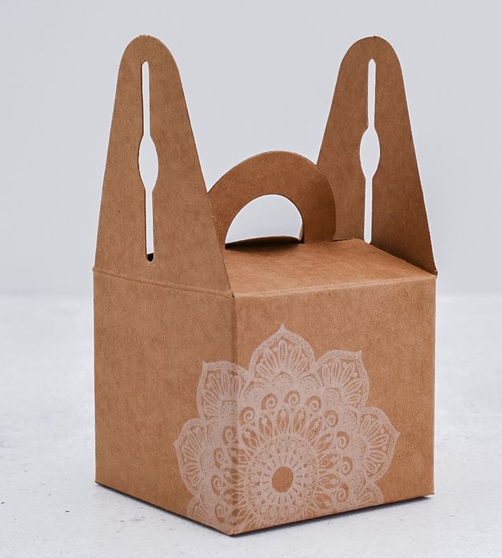 Novelty Box Damask 65x65x60mm Kraft Mandala Design (ea)