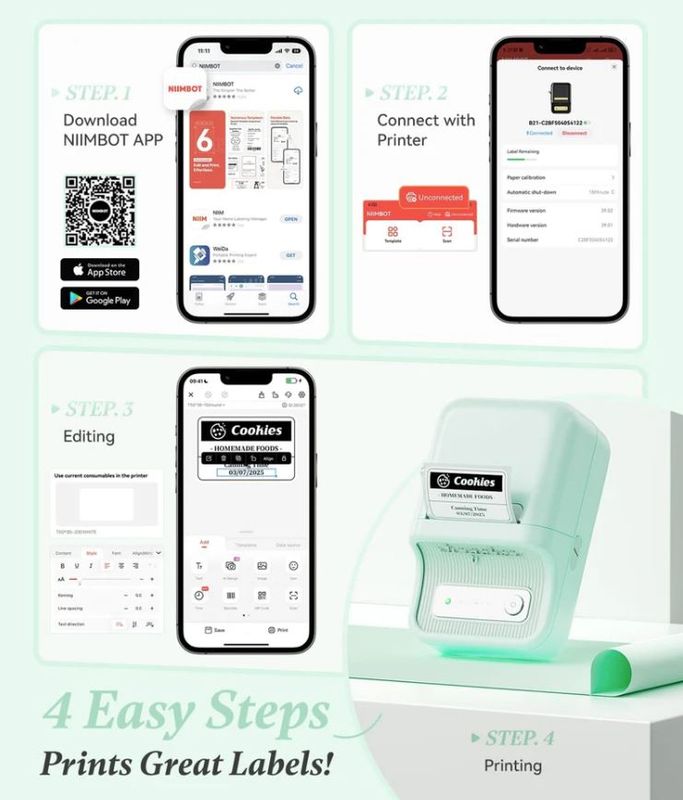 Niimbot B21 Portable Thermal Label Printer Cream Mint(each)