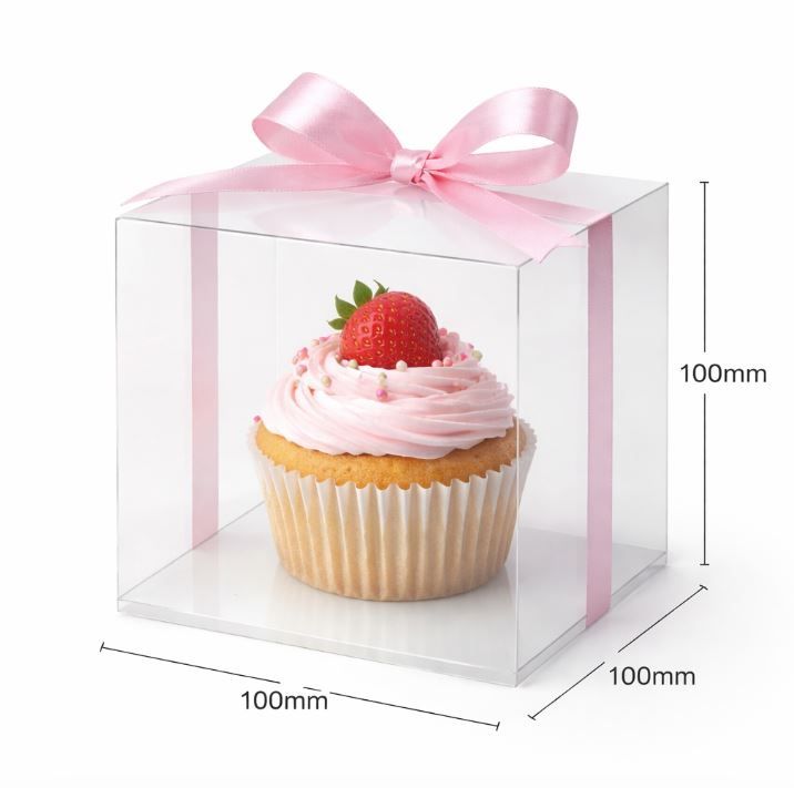 PVC Cupcake Box Medium - 100mm W x 100mm L x 100mm H (ea)