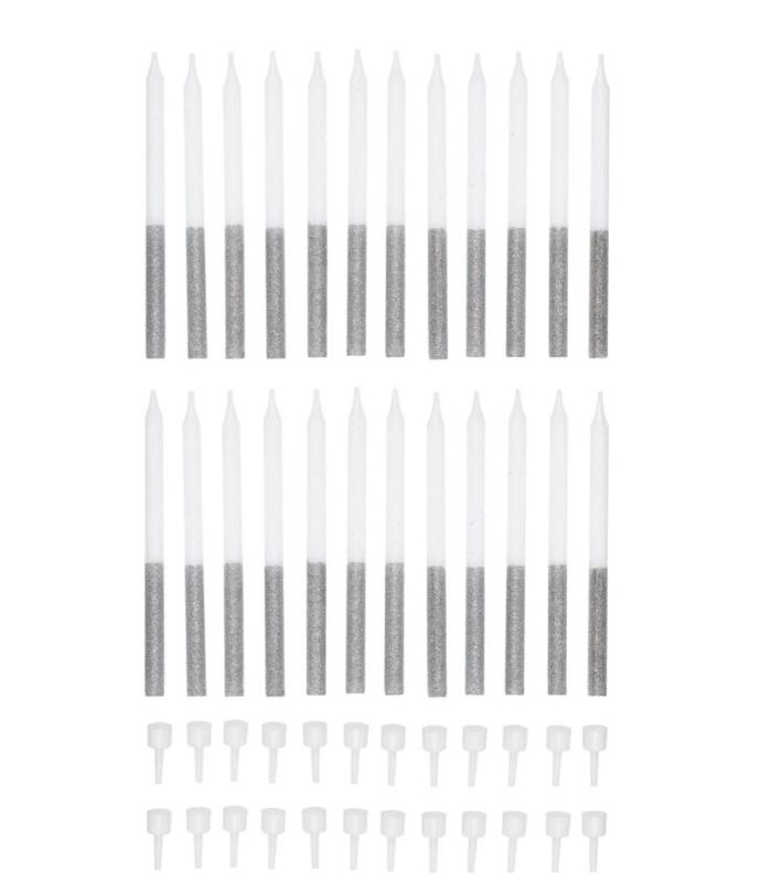 Tala Candles Glitter Silver 24pk
