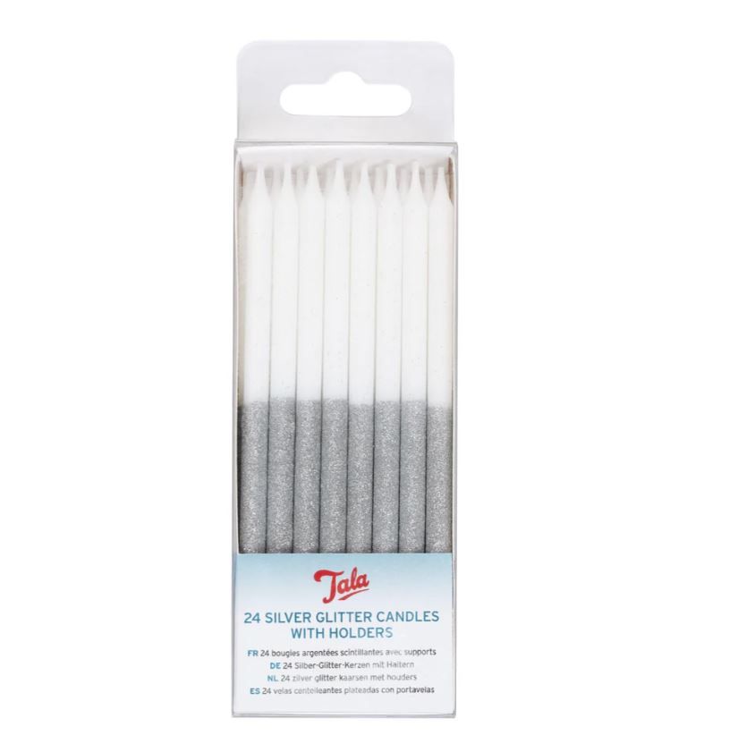 Tala Candles Glitter Silver 24pk
