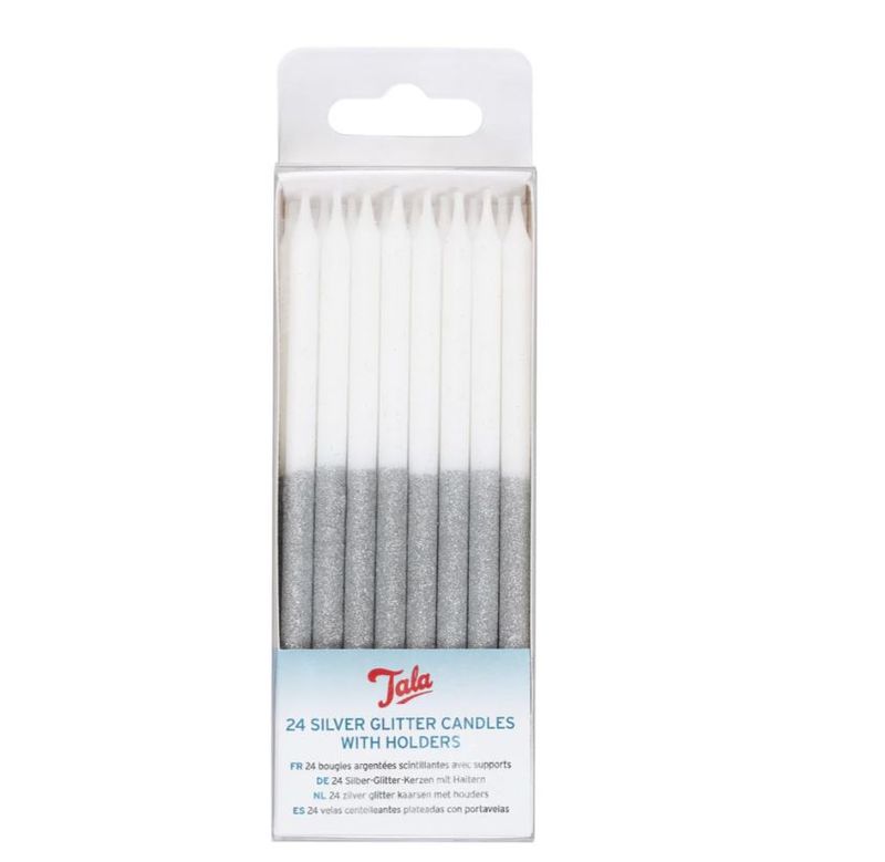 Tala Candles Glitter Silver 24pk