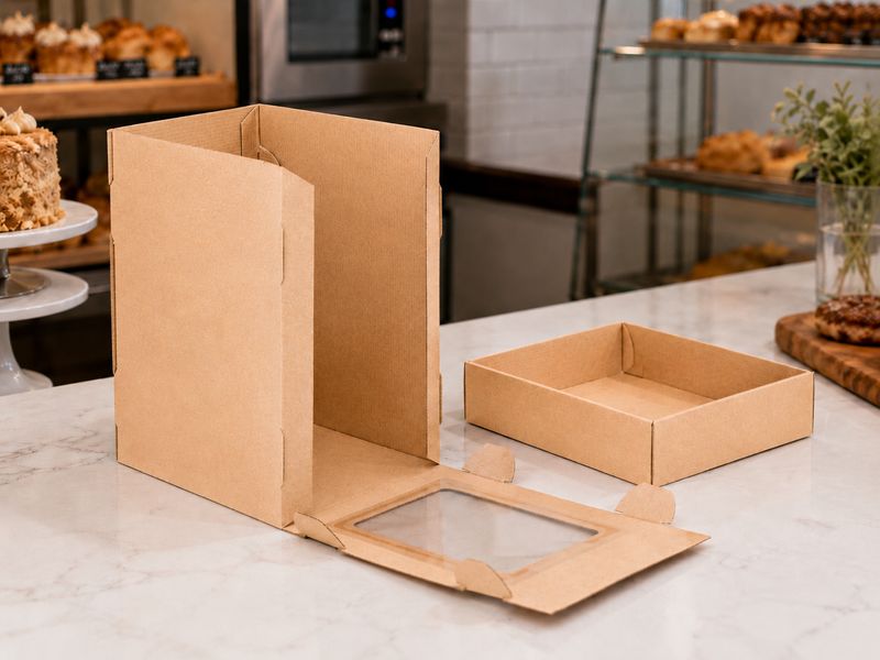 Corrugated Cake Box Kraft Base Window 10x10x14 (ea)