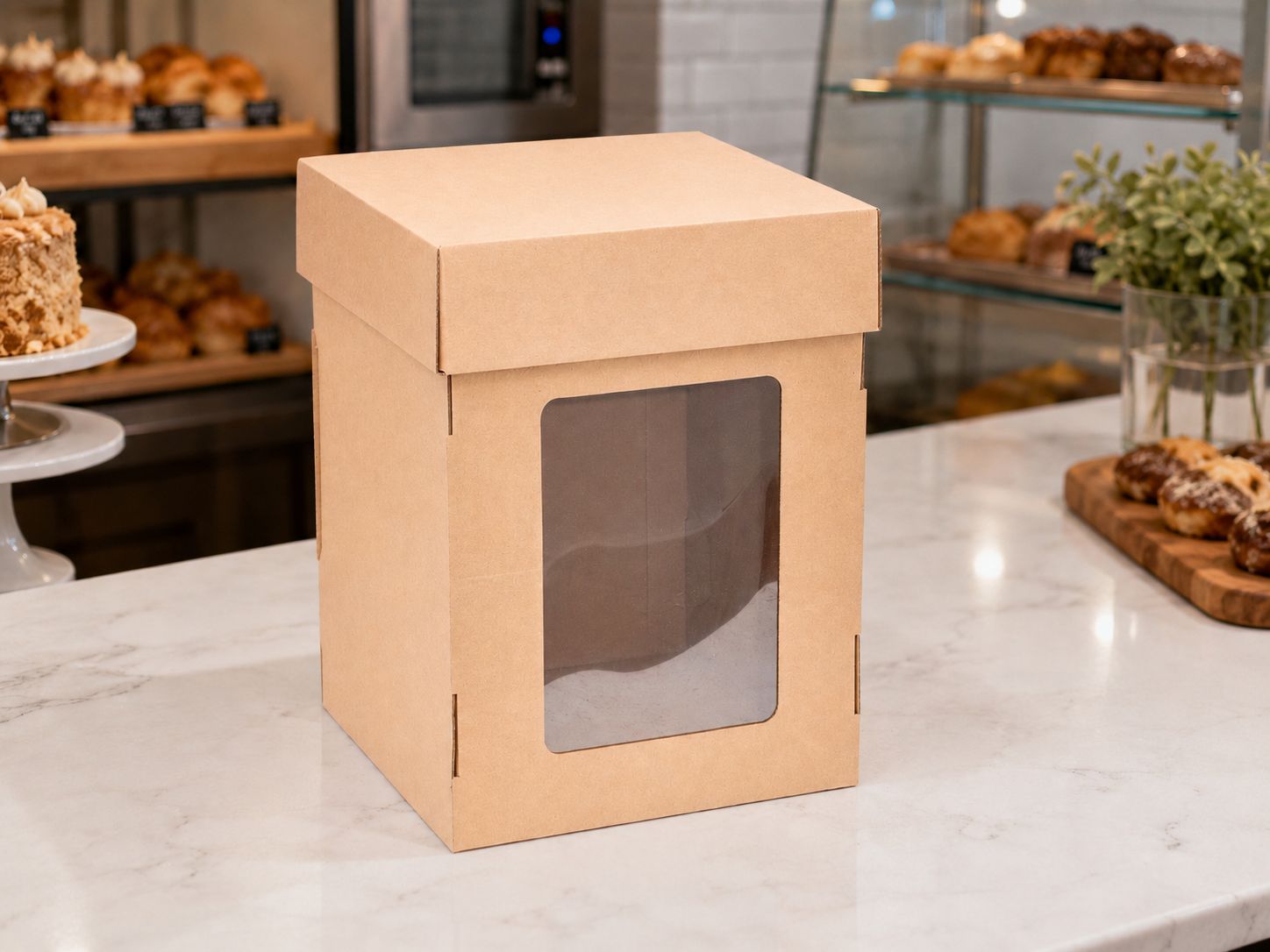 Corrugated Cake Box Kraft Base Window 10x10x14 (ea)