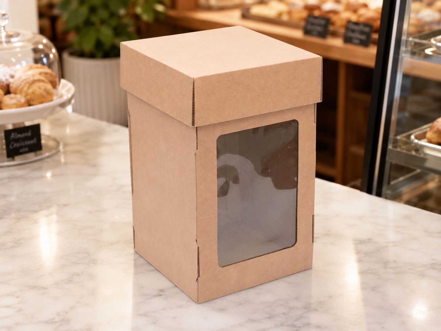 Cake Box Corrugated Kraft Base Window 8x8x14 (ea)