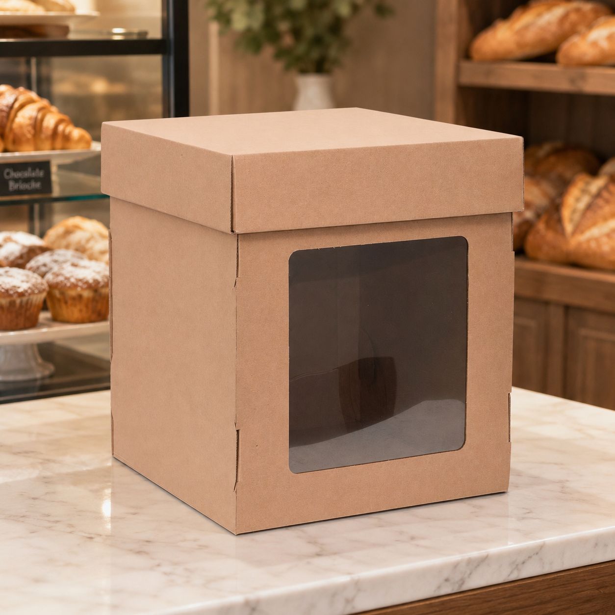 Corrugated Cake Box Kraft Base Window 12x12x14 (ea)