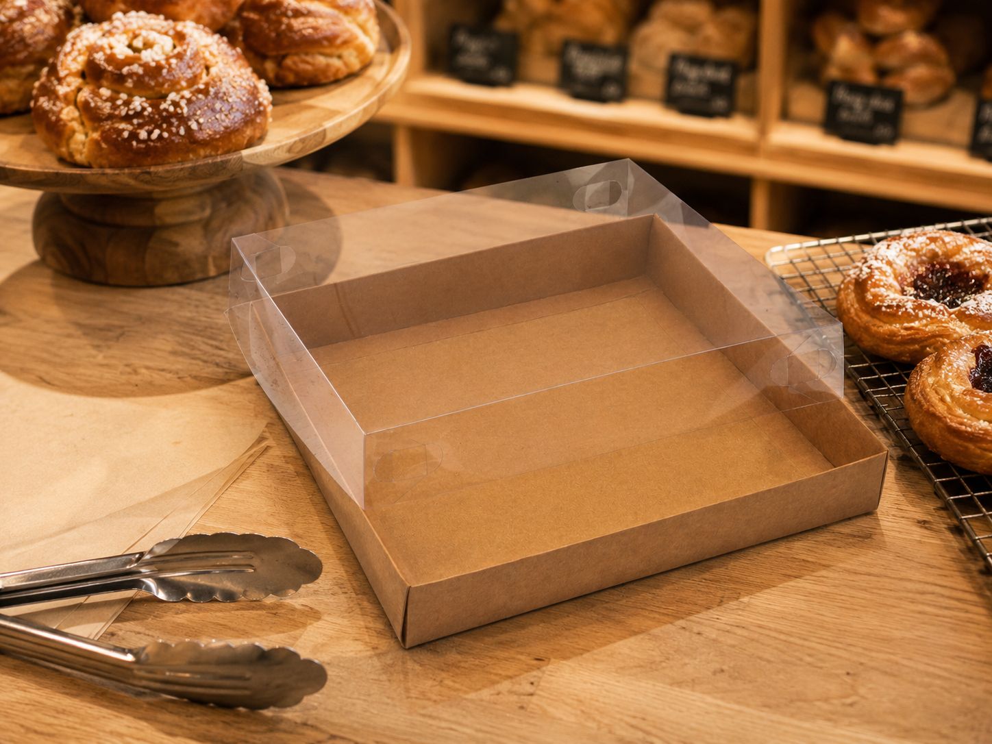 Box Kraft Base with PVC Lid Display 250x250x40 mm (ea)
