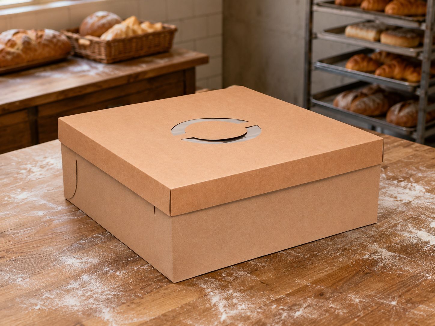18 Inch Kraft Cake Box with Lid – Corrugated Base – 17 cm High