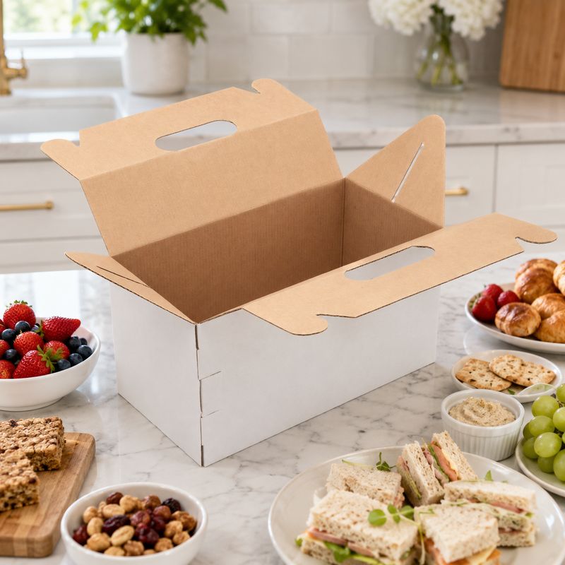 Corrugated White Snack Box With Handle - 280x150x150 mm (ea)