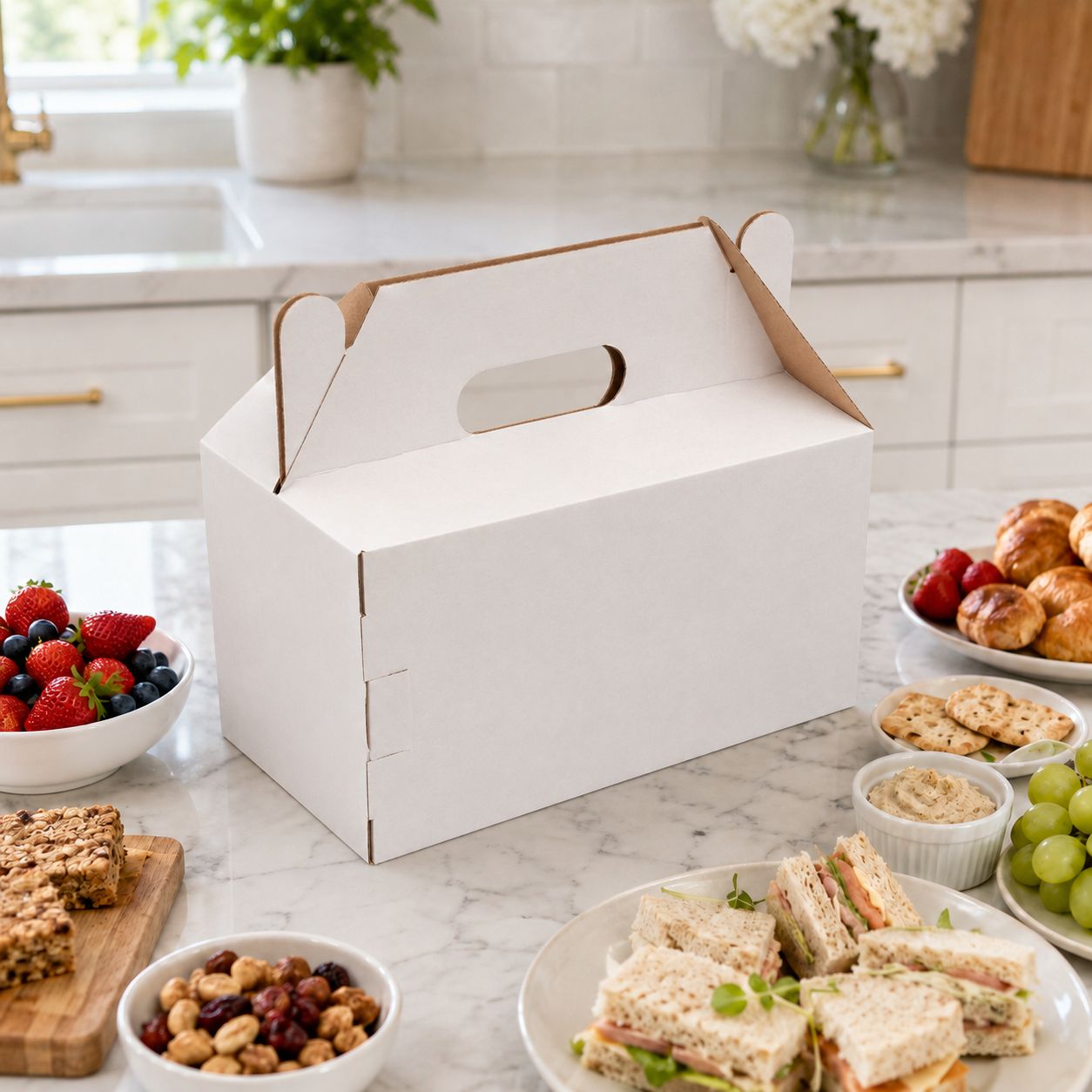 Corrugated White Snack Box With Handle - 280x150x150 mm (ea)