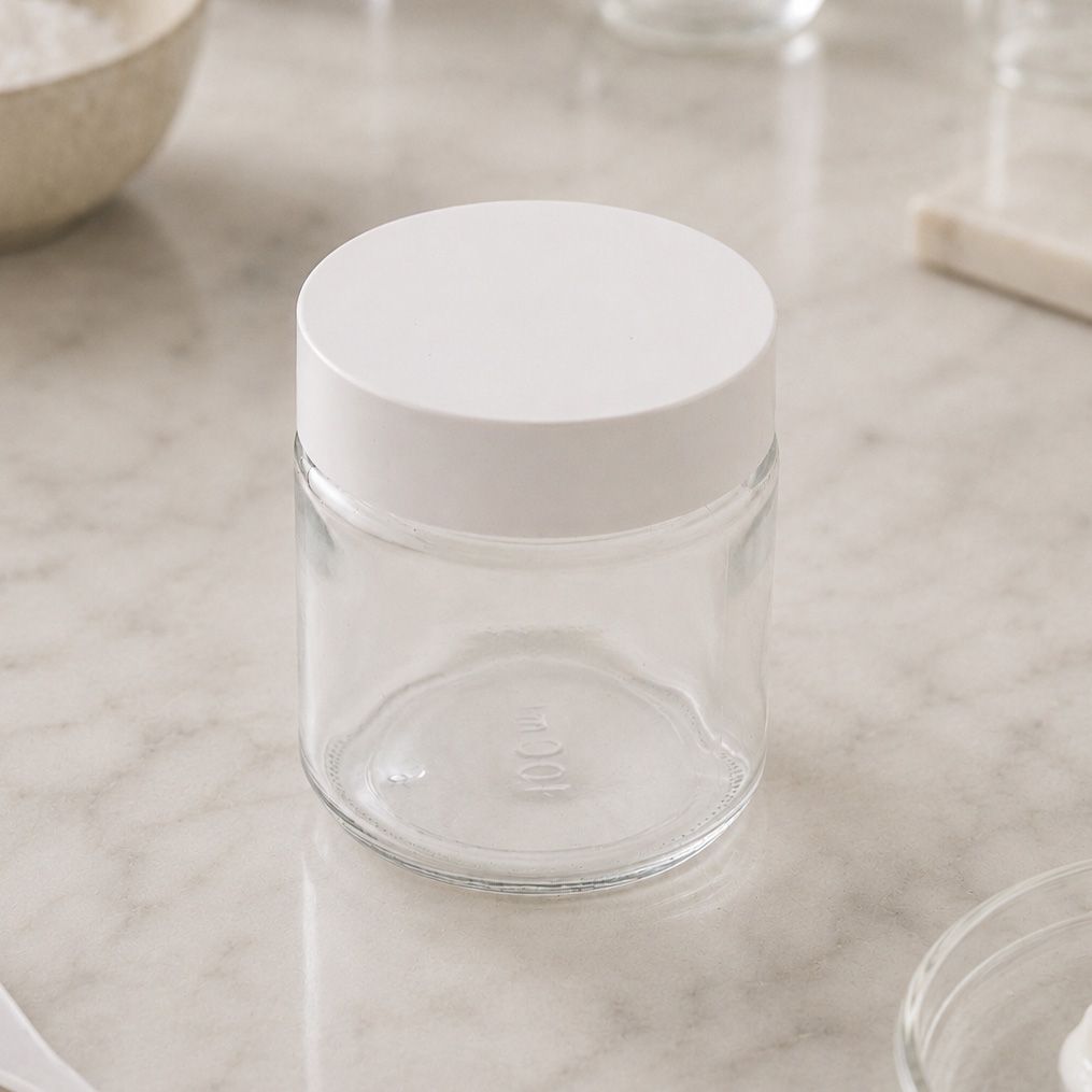 100ml Clear Ointment Glass Jar + White Polyprop Lid (ea)