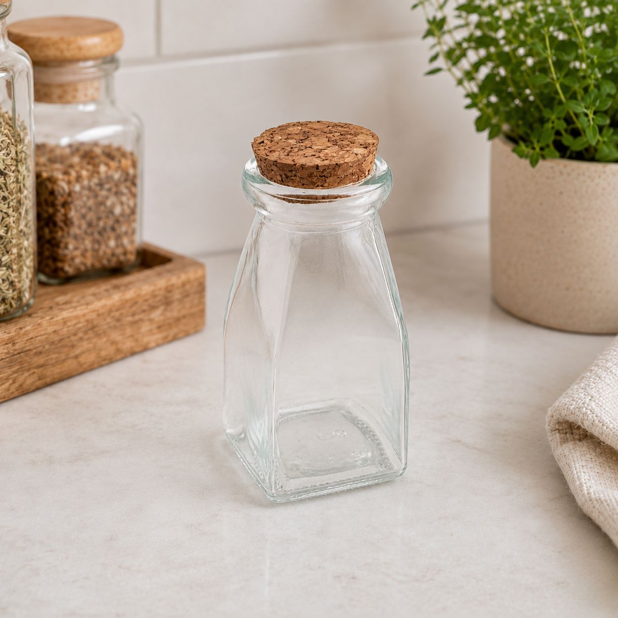 Glass Bottle Cork Lid (9.5 x 4.5 cm) Square (ea)